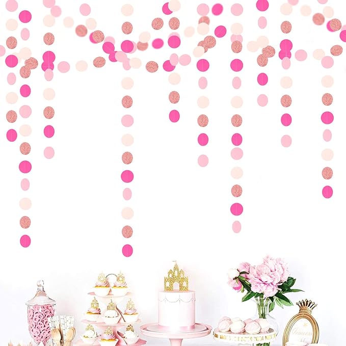 Hot-Pink Rose-Gold Party Decorations Garland - 52ft Wedding Bridal Shower Hanging Decoration Streamers Banner,Baby Girl Birthday Bachelorette Engagement Mohters Valentines Day Brunch Decor Panduola