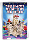 NobleWorks - 1 Happy Birthday Card with Funny Animals - Wildlife and Pet Humor, Fun Birthday Celebration Notecard - Excited Cats C3525BDG