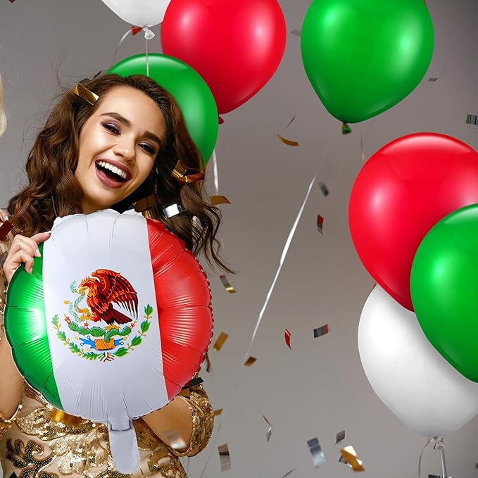 Hungdao 100 Pcs Mexican Independence Day Party Balloons 70 Pcs Red Green White Latex Balloons 30 Pcs Mexico Flag Foil Balloons for Viva Mexico Dia De La Independencia Fiesta Birthday Party Supplies
