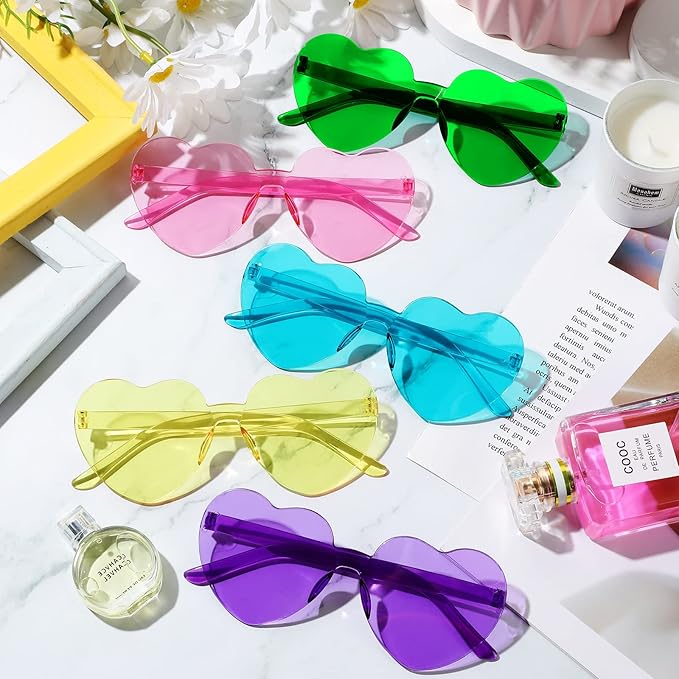 TOODOO 10 Pairs Heart Shaped Sunglasses Rainbow Sunglasses Candy Color Rimless Glasses for Women Girl Party Favor