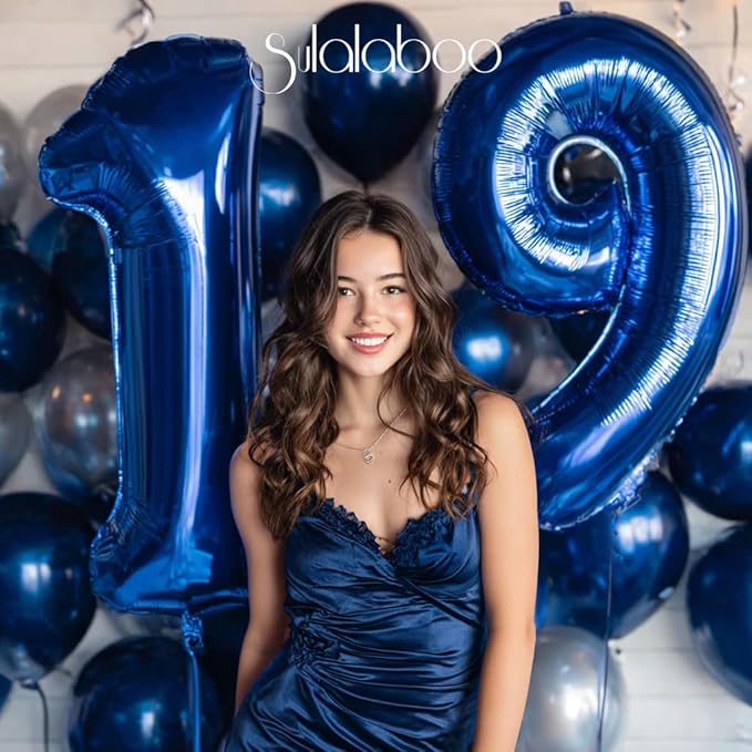 40Inch Navy Blue Number 19 Balloon Large Helium Royal Blue Number Balloons 0-9 Giant Digital 19th Foil Mylar Big Party Balloon for Boy Birthday Party Anniversary Graduation Decorations