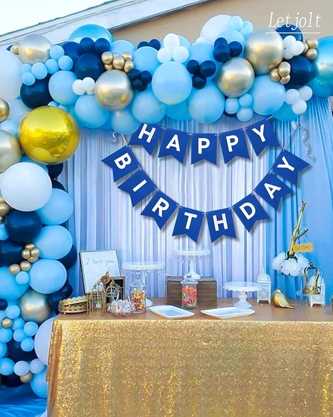 Navy Blue Happy Birthday Banner Nautical Theme Boys Birthday Party Supplies Garland Decorations Birthday Signs Nursery Hanging Decor 13pcs