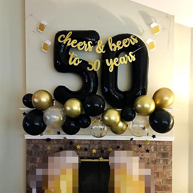 Black Number 50 Birthday Balloons, 40 Inch Large Mylar Foil Number 5 and 0 for Women, 50th Balloons for Men Anniversary Party Decorations Supplies