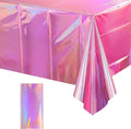 1 Pack Iridescent Pink Plastic Tablecloths, FunnyPars Shiny Disposable Laser Rectangle Table Covers, Holographic Foil Tablecloth Iridescent Party Decorations for Kpop Birthday Wedding Xmas, 54x108Inch