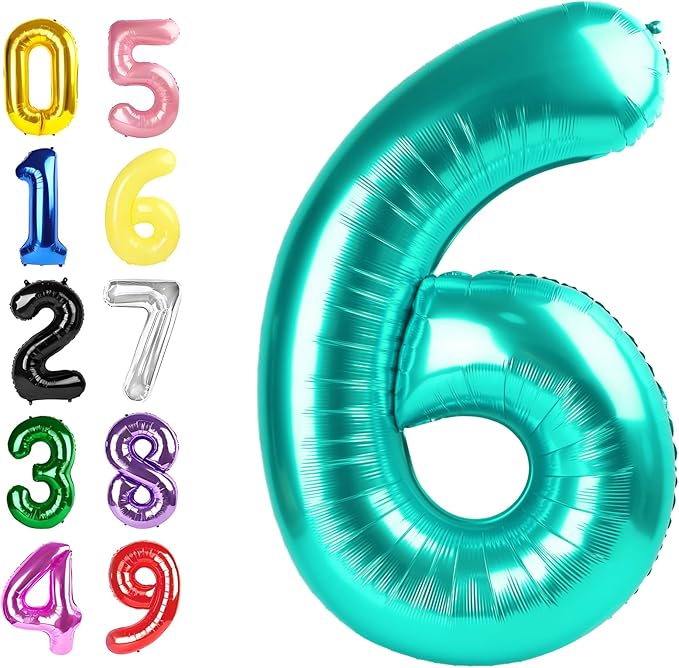 6 Balloon Numbers, 40 Inch Foil Big Balloon for Men And Women, Blue-Green Balloons for 6, 16, 26, 60, 2026 Graduation, Birthday, Wedding Anniversary, Xmas, Party Supplies