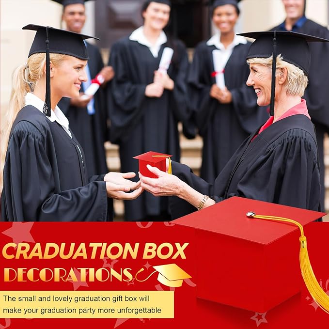 TaoBary 12 Pieces Graduation Candy Box Graduation Decorations Party Gift Boxes Graduate Cap Box Candy Chocolate Cookie Supplies for Ceremony Party(Red)