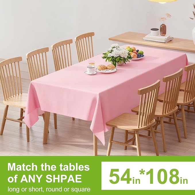 Pink Plastic Table Cloth - 3 Pack 54" × 108" Light Pink Rectangle Disposable Tablecloth, Pastel Plastic Cover for Easter Party, Valentines, Mothers Day Decorations