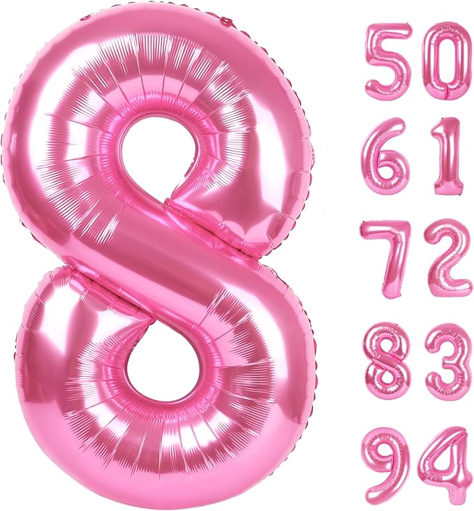 Pink 8 Balloon, Number Balloons 40 Inch, 8th Birthday Decorations for Girls, Birthday Balloons, Pink Party Supplies, Number 8 Balloon