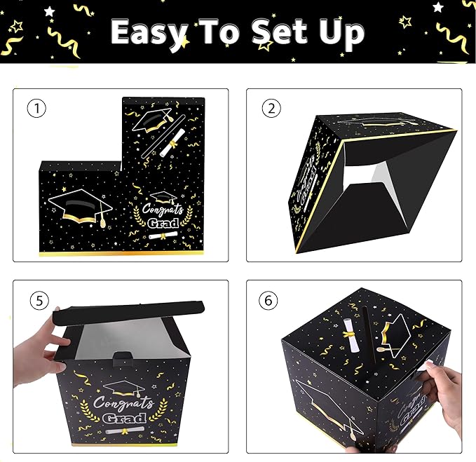 Graduation Decorations 2026 Black Graduation Card Box Graduation Party Decorations,Graduation Box,Congrats Grad Gifts for 2026 Graduation Party Supplies Favors