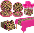 Cheetah Print Birthday Decorations, Pink Cheetah Birthday Decorations Includes Plates, Napkins, Cups, Tablecloth, Tableware for Leopard Party Serves 20 Guests