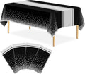 4 Pack Black and Silver Tablecloth Party Decorations Plastic Black Tablecloth Printed Silver Table Runner 54 x108 Inch Disposable Rectangle Table Cover for Birthday Wedding Graduation