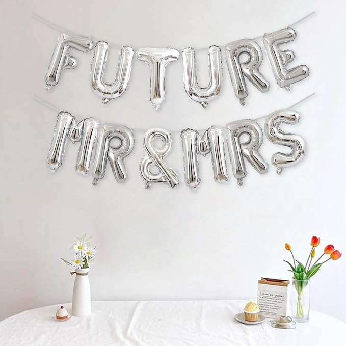 2 Set 24Pcs FUTURE MR & MRS Silver Letter Balloons 16in Foil Decorations Party Decor Supplies