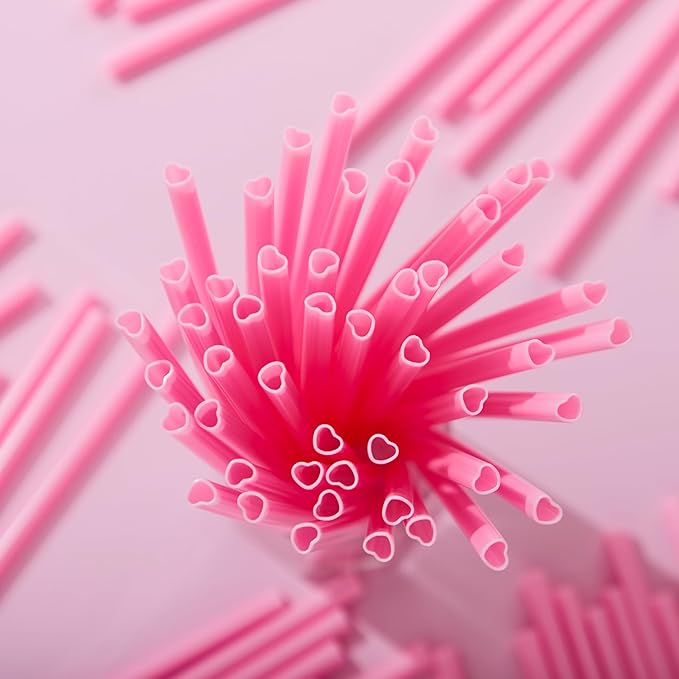 JOYIN 50 PCS Valentine Heart Shaped Pink Straws, Reusable Drinking Cute Straw for Valentine's day Cocktail, Birthday Party, Bridal Shower, Wedding Supplies, Valentine Party