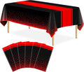 6 Pack Black and Red Tablecloth Party Decorations Plastic Black Tablecloth Printed Red Table Runner 54 x108 Inch Disposable Rectangle Table Cover for Birthday Wedding Graduation