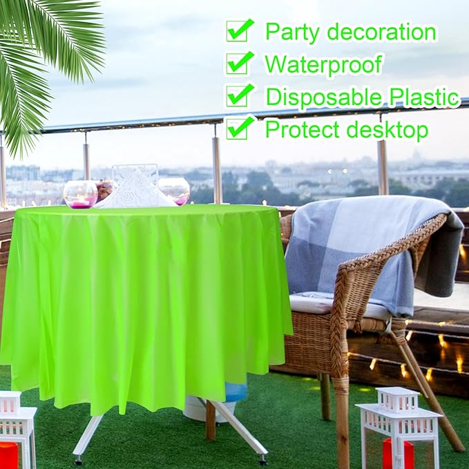 Preboun 84 Inch Large Neon Tablecloth Disposable Plastic Round Party Table Cover Decor Assorted Color Tablecloth Circle Table Cover for Wedding Birthday Picnic Tea Party Decor(Vivid Color,16 Pack)