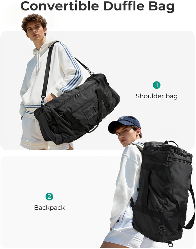 BAGSAMRT 60L Foldable Duffle Bag for Travel, Large Travel Duffel Bag for Men, 4 in 1 Travel Backpack, Carry on Weekender Bag, Army Green