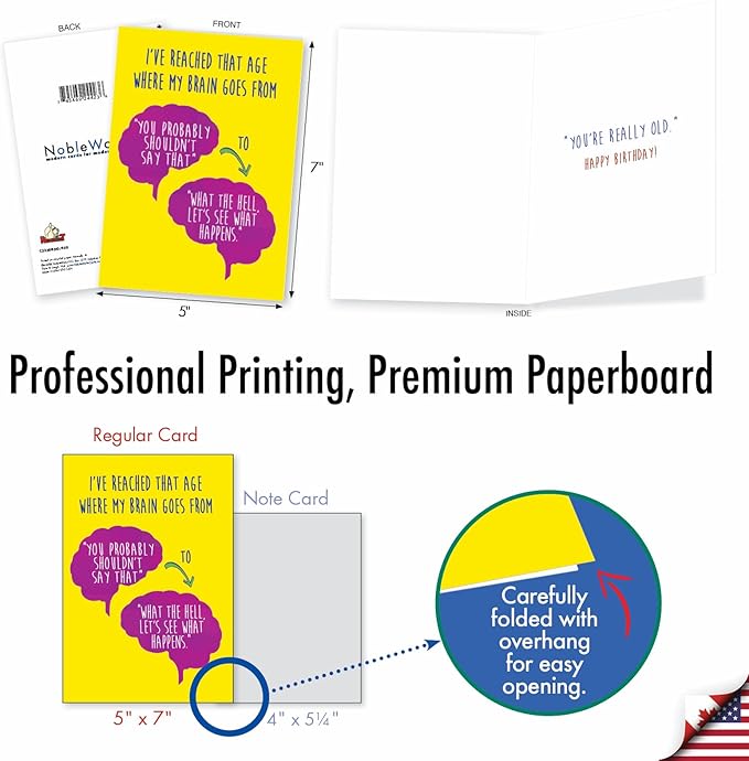 NobleWorks - Funny Happy Birthday Card with Envelope - Congrats Greeting Card for Senior Citizens, Birthday Fun - Brain Change C3230BDG
