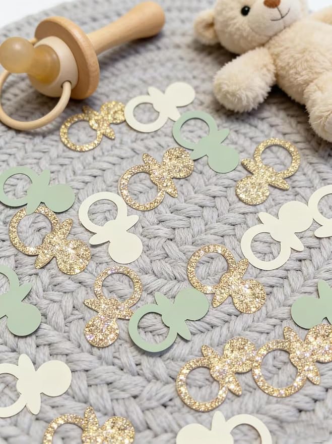 Sage Green Gold Pacifiers Table Confetti Scatters Neutral Baby Shower Boy Girl First Birthday Party Favors Gift Wrap Decor Supplies, 200PCS