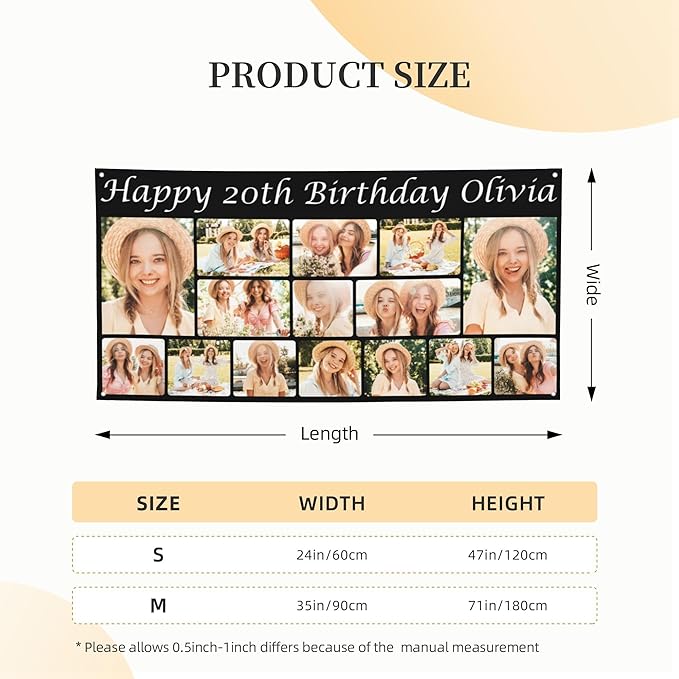 Custom Happy Birthday Banner Personalized Banners and Signs with Photo Name for Women Men Kids Party Decorations Supplies Indoor Outdoor Birthday Gifts Style 09
