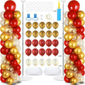 2 Sets Red Gold Balloon Column Stand Kit with 100 Balloons Adjustable Balloon Tower Stand with Bases for Floor Red Gold Confetti Balloon Column Kit for Valentine's Day Sport Birthday Wedding Party