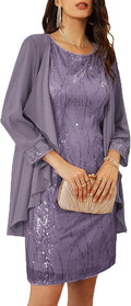 GRACE KARIN Women's Sequin Dress - Wedding Guest & Mother of The Bride Formal Dress - Two Piece Knee Length