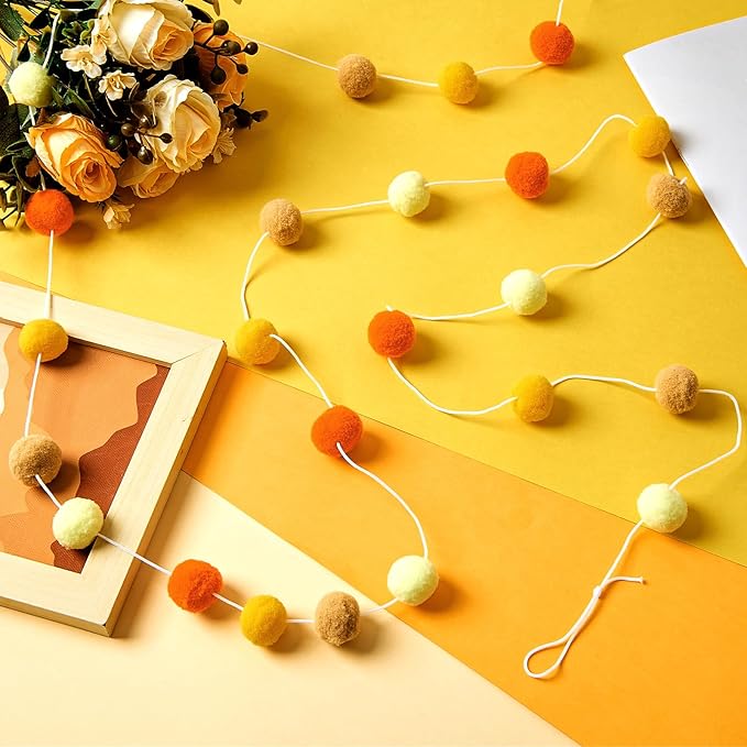 Irenare 9.8ft Pom Pom Garland Felt Rainbow Garland Graduation Party Decoration Colorful Pennant Tassel Banner Birthday Baby Shower Triangle Banner for Classroom School Mantel Fireplace(Autumn Colors)
