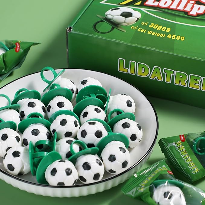 Soccer Ring Lollipops Candy, Suckers Individually Wrapped Bulk for Birthday Party Candy Favors,Sports Ball Shaped Goodie Bag Fillers, Team Treats, 30 Count