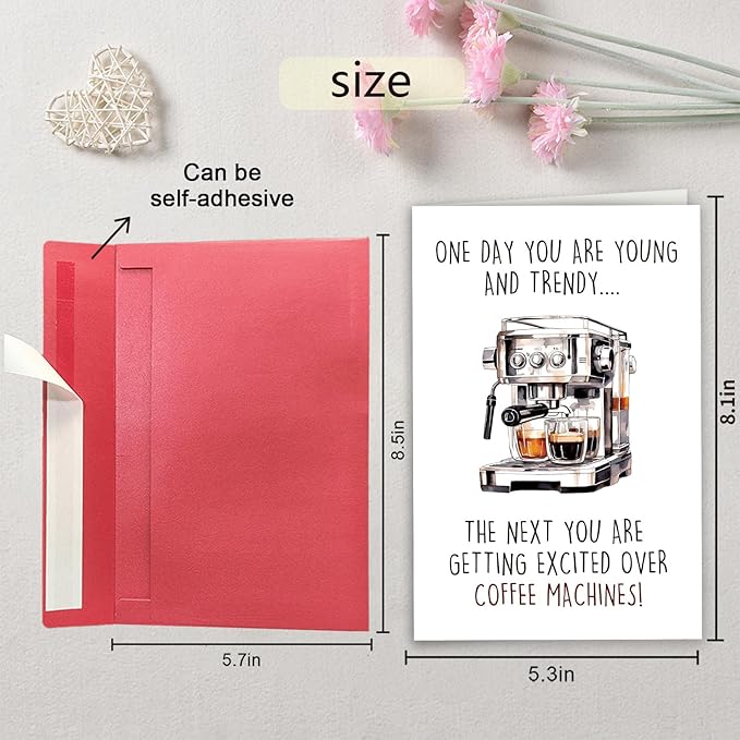 Humorous Birthday Card for Coffee Lover, Funny Getting Older Card for Coworker Boss, Coffee Joke Birthday Gift for 30th 40th, One Day You are Young and Trendy