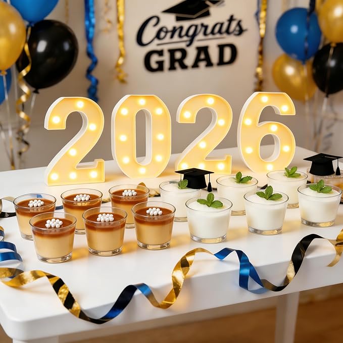 2026 LED Marquee Light Up Numbers, 4 LED Marquee Numbers for New Year Decorations 2026 graduation decorations，Class of 2026 Graduation Decorations Sign for Kindergarten Preschool High School College Wall Table Decor Party Supplies