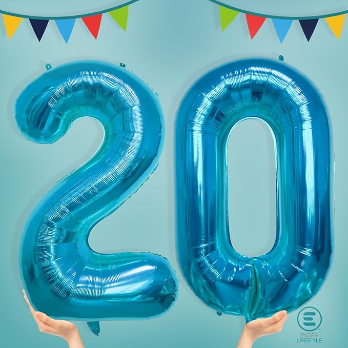 40 Inch Large Blue Number Celebration and Decoration Balloon for Birthday Parties, Graduations, Anniversaries, Weddings, Photo Shoots, Special Events - Helium Foil Mylar (Blue Number 20)