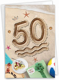 NobleWorks - 50th Funny Card for Birthday - Milestone Bday of 50 Years, Celebrate and Congrats Notecard with Envelope - Beach Party 50 C9459CMBG