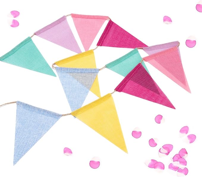 72 Flags Imitated Burlap Pennant Banner Multicolor Fabric Triangle Flag Bunting for Summer Party and Festival Classroom Hanging Decoration