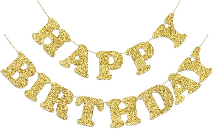 Glitter Gold Happy Birthday Banner Birthday Party Decorations Sign Garland Bunting Banner for Wall Decor Party Background for Kids Boys Girls Adults