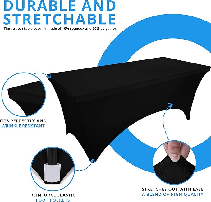 Utopia Kitchen Spandex Tablecloth 2 Pack [5FT, Black] Tight, Fitted, Washable and Wrinkle Resistant Stretch Table Cloth Rectangle Cover for Trade Show, Weddings & Parties [60Lx30Wx30H Inch]