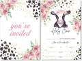 Soiceu Floral Holy Cow I'm One 1st Birthday Party Invitations with Envelopes Set of 20 Pink Farm Cow Girl 1 Year Old First Birthday Party Invites