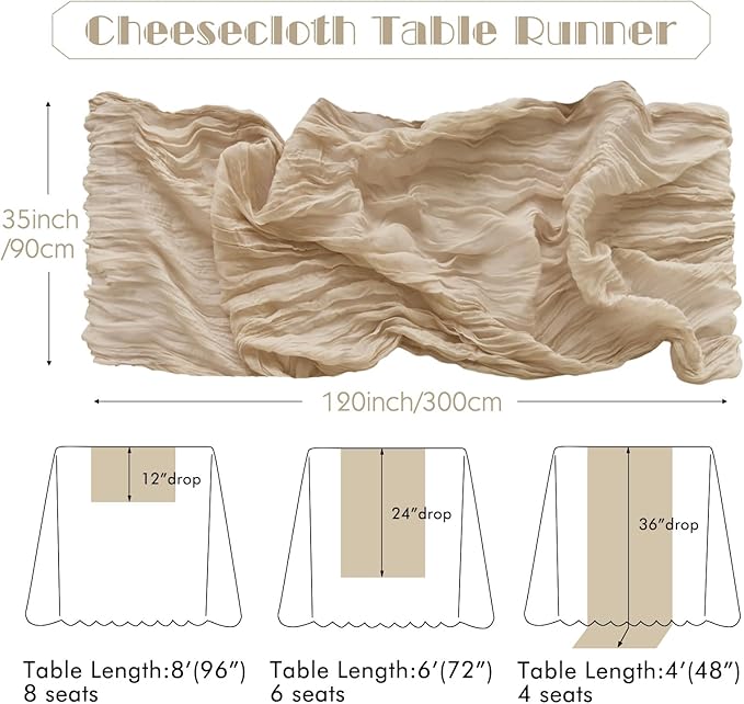 IVAPUPU 6 Pcs Cheesecloth Table Runner - 10ft Nude Easter Spring Boho Gauze Cheese Cloth Table Runners for Baby Shower Decoration Wedding Party Garden Farmhouse Decor