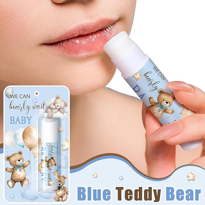 30 Pack Blue Bear Baby Shower Games Prizes Gifts Bulk Bear Lip Balms Favors for Winners Boys Girls Gender Reveal Favors Decorations Winter New Year Baby Shower Souvenirs Gift Bags Stuffer