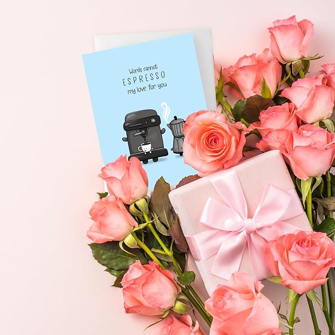 ALY LOU Mothers Day Card Anniversary Birthday for Mom Dad Wife Husband Girlfriend Boyfriend Stepmom Aunt Parents – Cute Funny Punny Greeting Card for Fathers Day – Blank Inside (Espresso My Love)