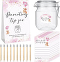 Roowest Baby Shower to Baby Advice Cards for New Parents to Be - Tip Jar Sign for New Parents 60 Parenting Advice Cards 10 HB Pencils 2 Cute Stickers 1 Pet Bottle for Guests Games(Pink Bear)