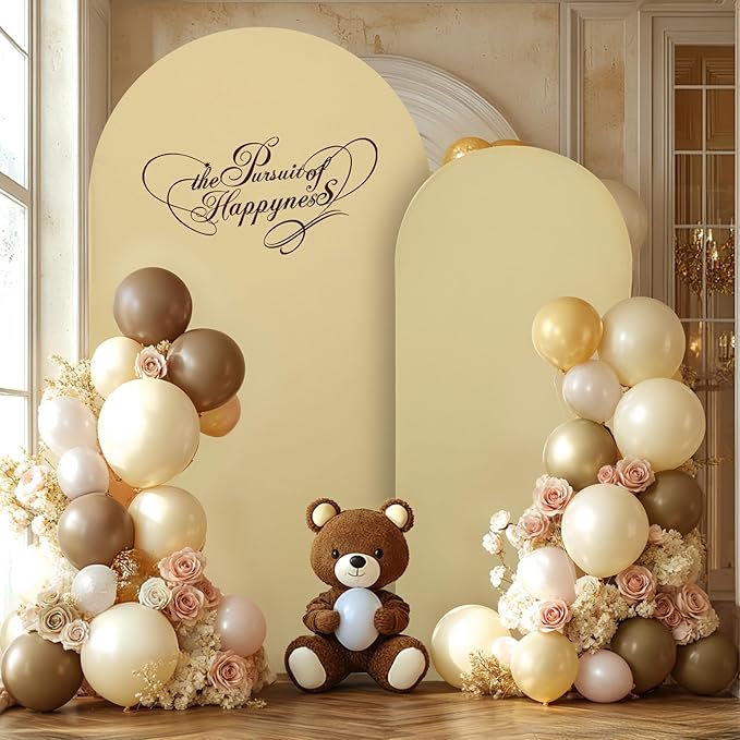 Khaki Arch Backdrop Covers - 7.2FT, 6FT Spandex Fitted Wedding Arch Stand Covers Round Top Chiara Stretchy Arch Backdrop Cover for Wedding Birthday Party Decoration