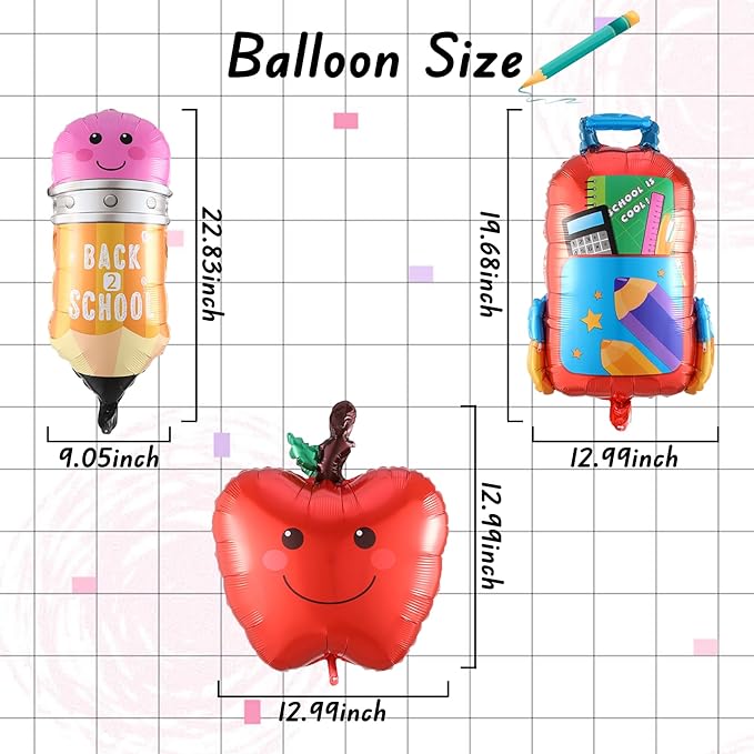 Back to School Balloon Arch Garland Kit,152Pcs Rainbow Balloons with Pencil Apple Schoolbag ABC Foil Balloons for First Day of School Kindergarten Graduation Back To School Classroom Party Decorations