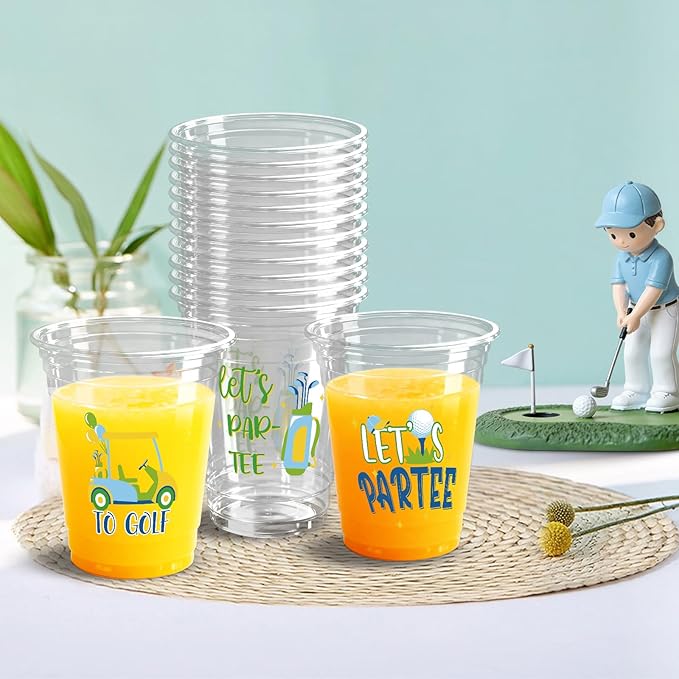 100 Pack Blue Golf Plastic Cups 12 oz Green Golf Ball Disposable Cups Spring Party Favor Drinking Cold Beverage Cup for Sports Birthday Party Supplies
