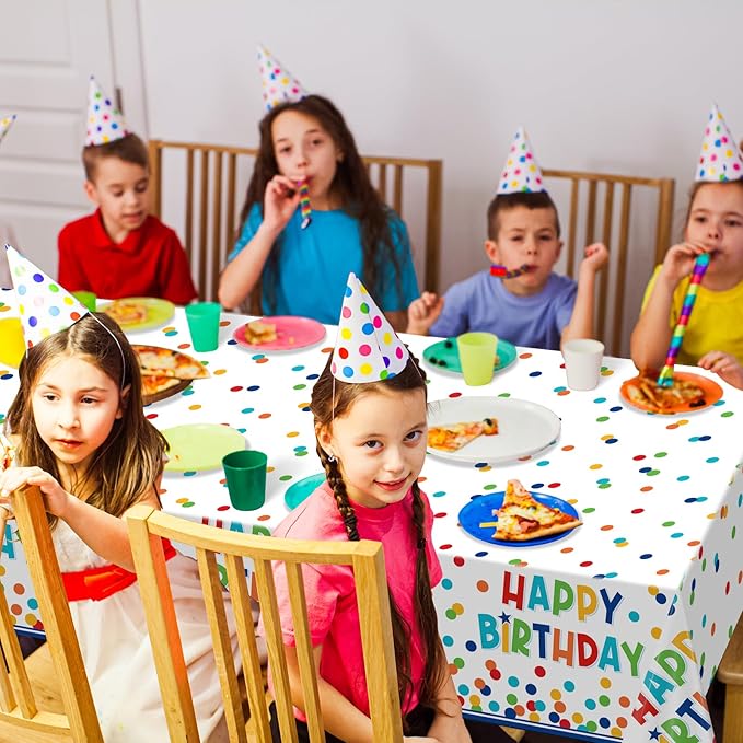 6 Pack Happy Birthday Plastic Tablecloth Decorations,Disposable Colorful Polka Dots Table Cloths,Rectangle Waterproof Table Cover for Girls Boys Birthday Baby Shower Party Decorations,54x108 Inch