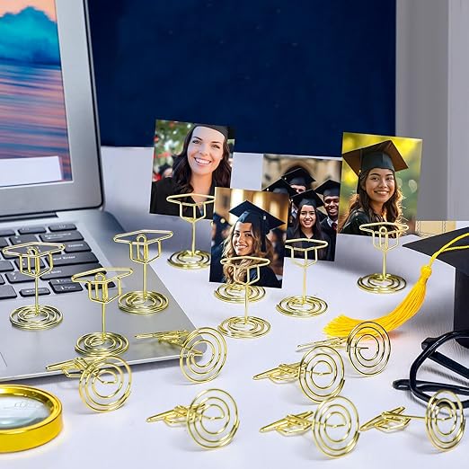 Rtteri 30 Pcs Grad Cap Graduation Picture Display 2 Inch Gold Photo Holders for Centerpieces Graduation Table Number Holders Card Stands for Class of 2026 Grad Party supplies