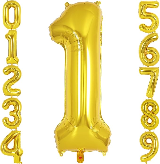 Gold Number 1 Balloon 40 Inch, Big Large Foil Helium Number Balloons, Jumbo Giant Mylar Number 1 Balloons for 1st first Birthday Party Decorations Supplies Anniversary