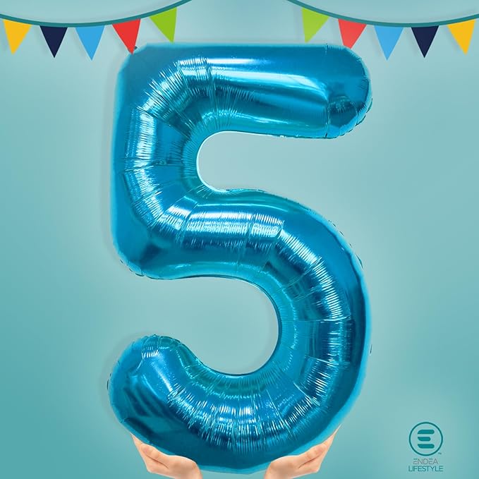40 Inch Large Blue Number Celebration and Decoration Balloon for Birthday Parties, Graduations, Anniversaries, Weddings, Photo Shoots, Special Events - Helium Foil Mylar (Blue Number 5)