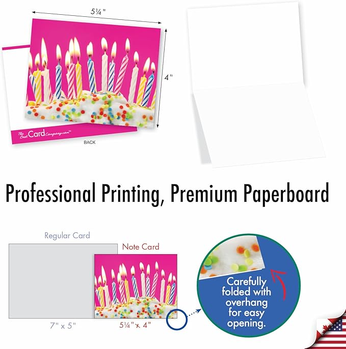 The Best Card Company - 10 Happy Birthday Note Cards Blank - Assorted Bulk Notecards, Cute Boxed Set (4 x 5.12 Inch) - Birthday Candles M6555BDB