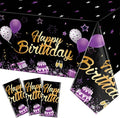 Breling Birthday Party Supplies Confetti Sprinkles Happy Birthday Tablecloths Starry Table Covers for Party Decorations, 54 x 108 Inches(Purple and Black,3 Pack)