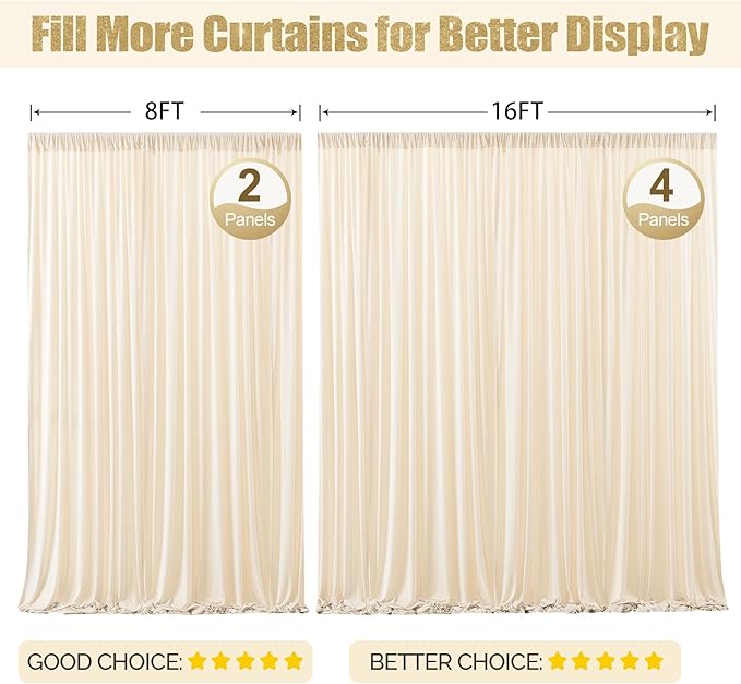 16x10FT Champagne Backdrop Curtains for Wedding Parties, Wrinkle Free Polyester Photography Backdrop Drapes for Wedding Baby Shower Birthday Parties Stage Background Stand Decorations 4x10ft,4 Panels