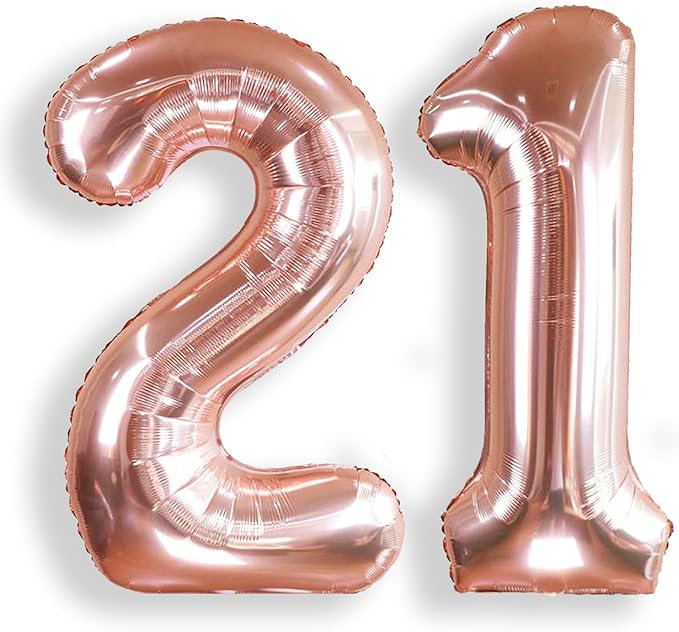 AULE 40 Inch Large 21 Number Balloons Rose Gold Big Foil Number Balloons Giant Helium Happy 21st Birthday Party Decorations for Women Huge Mylar 12 Anniversary Supplies